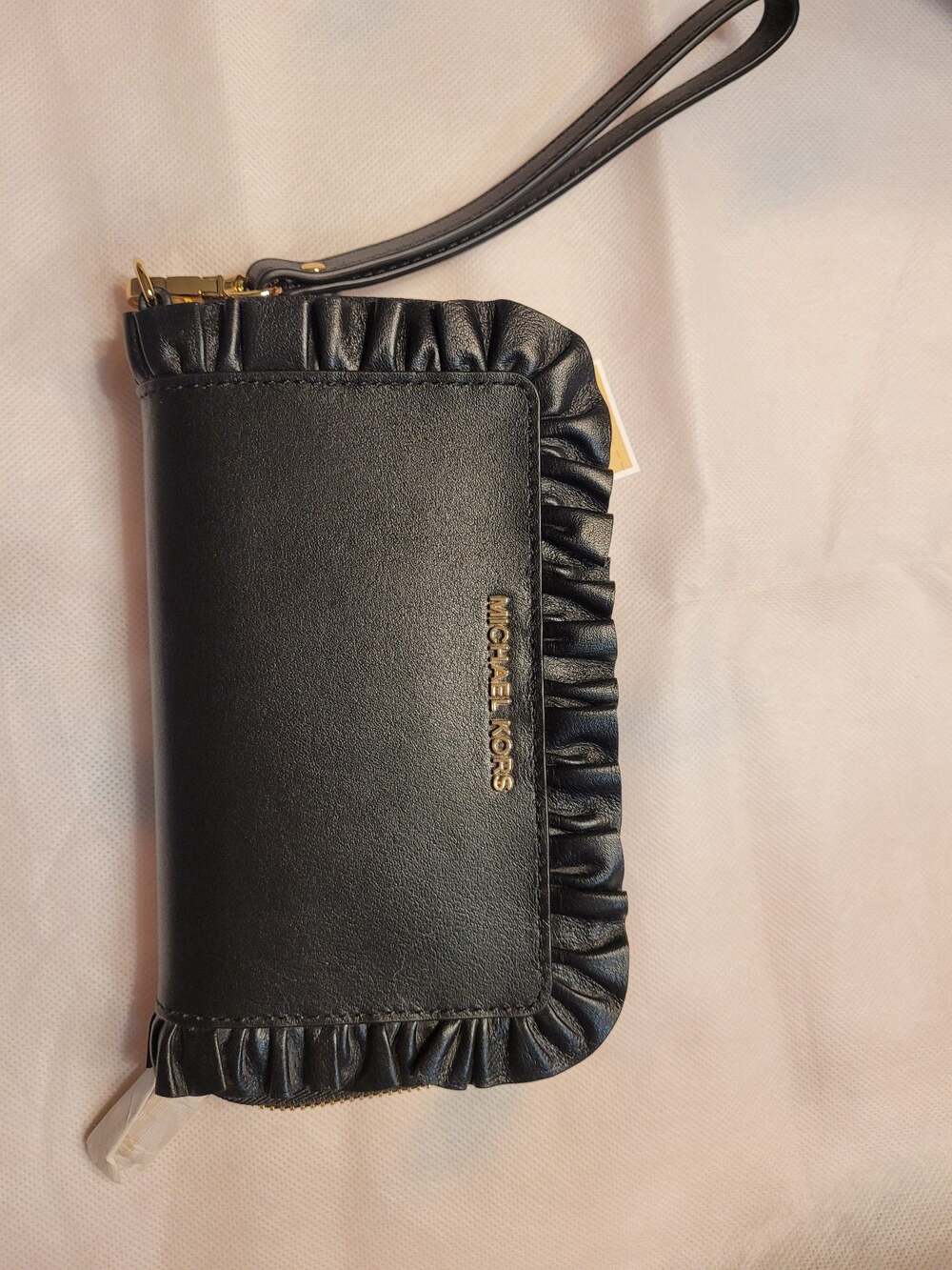 Michael Kors Ruffle Detail Leather Wristlet Wallet